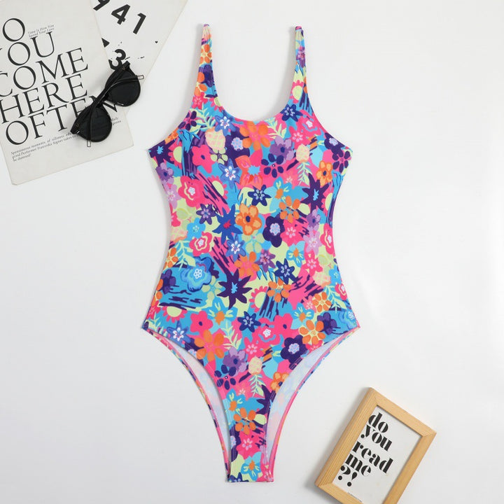 Damen Einteiliger Badeanzug mit floralem Muster und hohem Beinausschnitt Drune