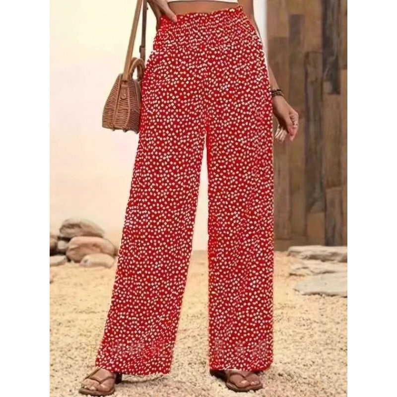 Damen Weite Blumenmuster-Hose mit elastischem Bund und hohem Taillenschnitt Drune