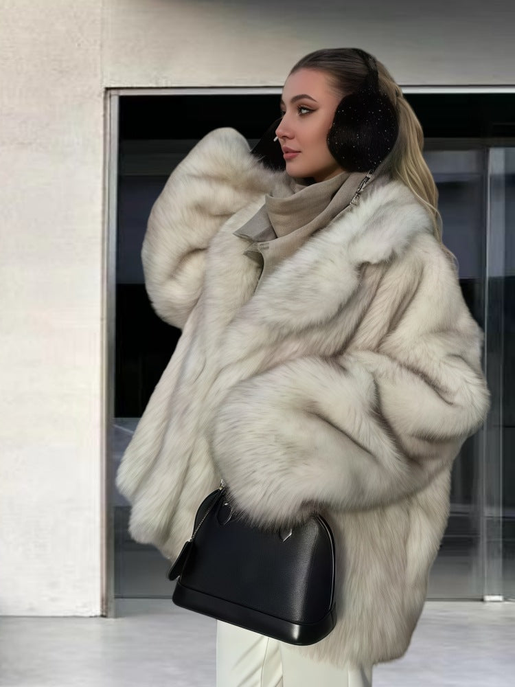 Damen luxuriöse Kunstpelzjacke mit funkelnden Akzenten Drune