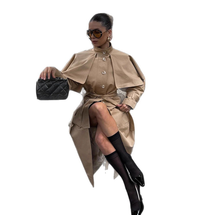 Damen eleganter Trenchcoat mit asymmetrischem Umhang Drune