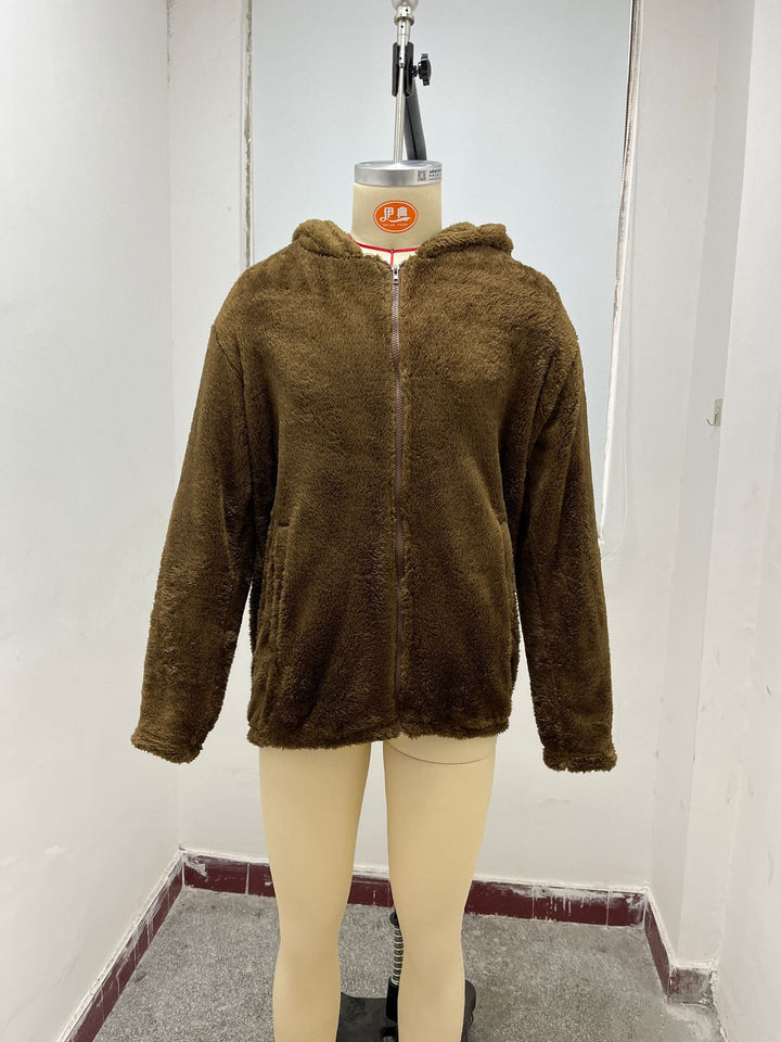 Herren kuschelige Fleecejacke mit großzügiger Kapuze und Reißverschluss Drune