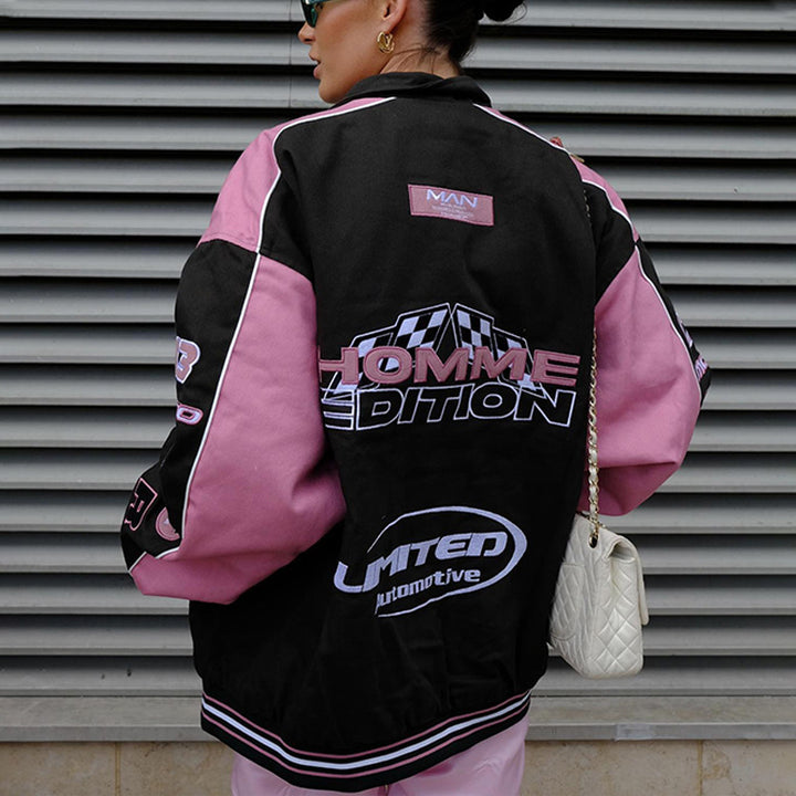 Damen sportliche Oversize-Collegejacke mit trendigen Applikationen Drune