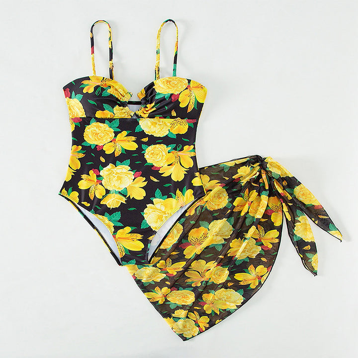 Damen Einteiler Badeanzug mit floralem Wickelrock Drune