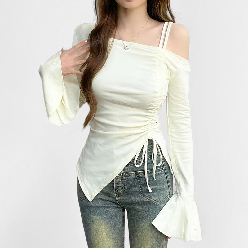 Damen Top mit schulterfreiem Design und raffinierten Rüschenärmeln Drune