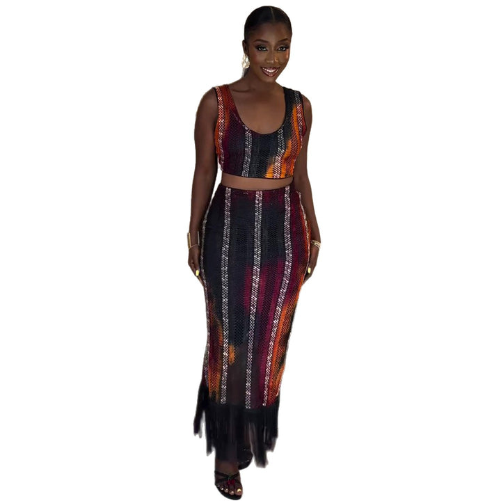 Damen Zweiteiliges Festliches Outfit mit Fransendetails Drune