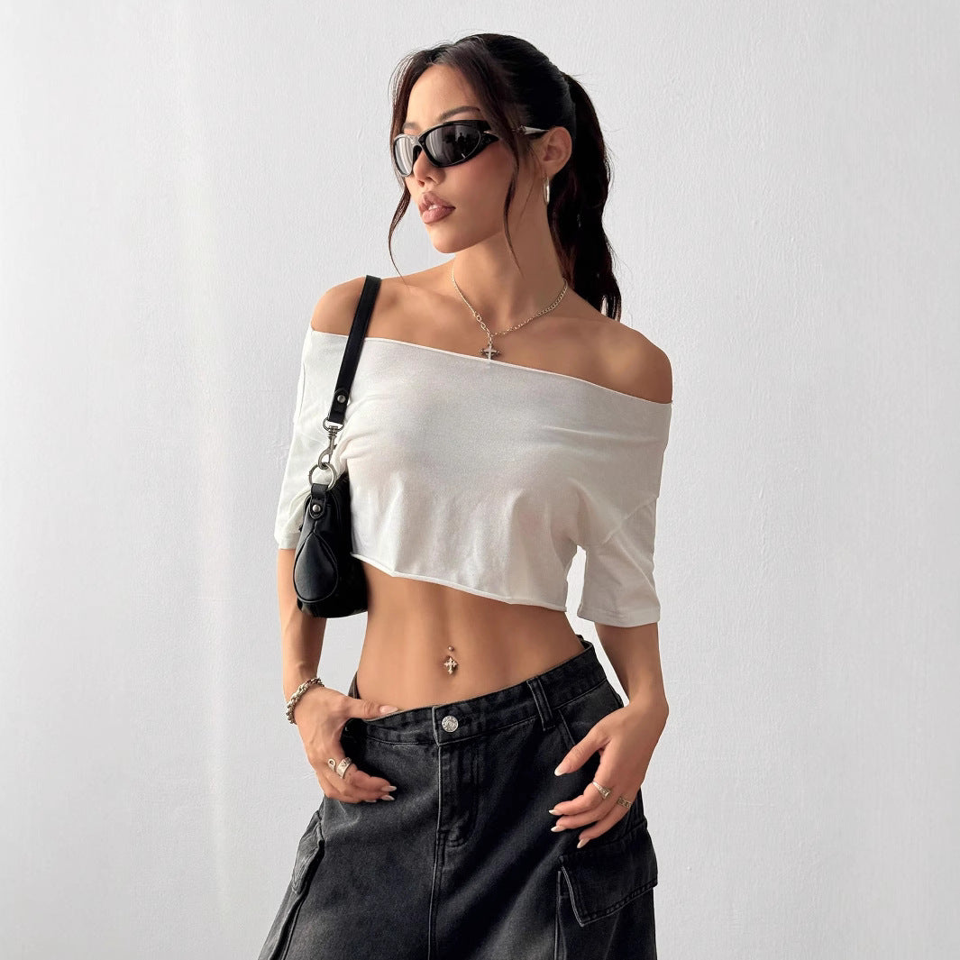 Damen lässiges Off-Shoulder Crop-Top Drune