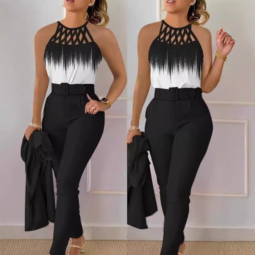 Damen Schicke Bluse mit Netzträgern und eleganter Hose Drune