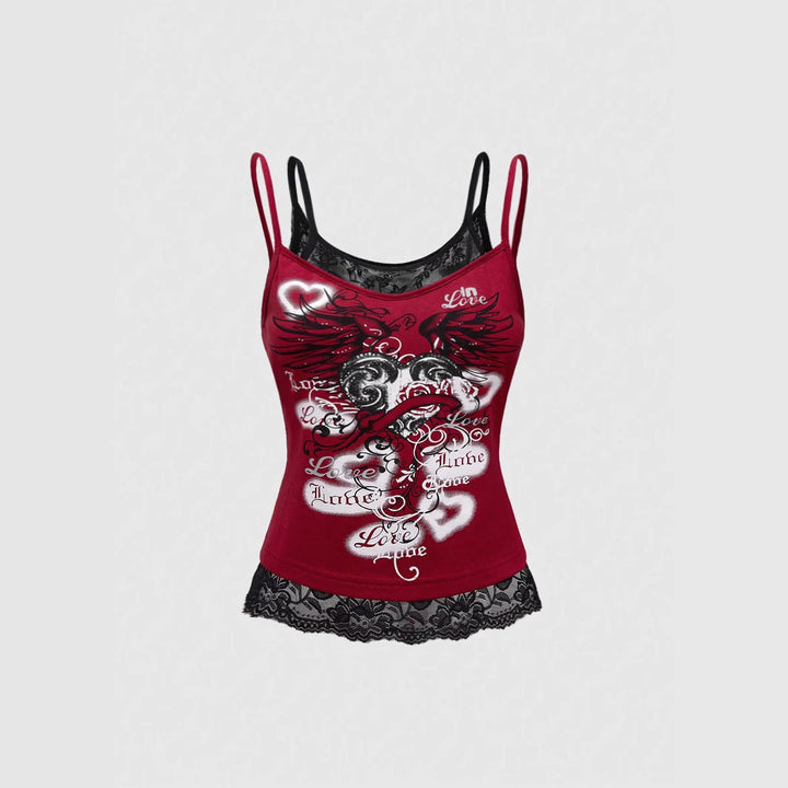 Damen Spitze Cami Top mit Grafischem Print Drune