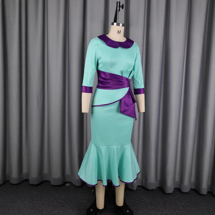 Damen elegantes Kleid mit modischem Kragen und asymmetrischem Taillendetail Drune