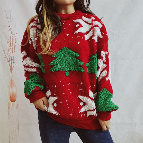 Damen Weihnachtspullover mit festlichem Motiv und voluminösen Ärmeln Drune