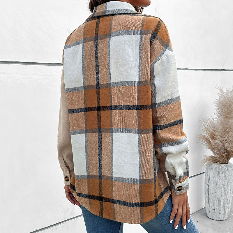 Damen Hemdblusenjacke im karierten Design mit Knopfverschluss Drune