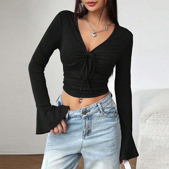 Damen Langarm-Crop-Top mit raffiniertem Knoten-Design Drune