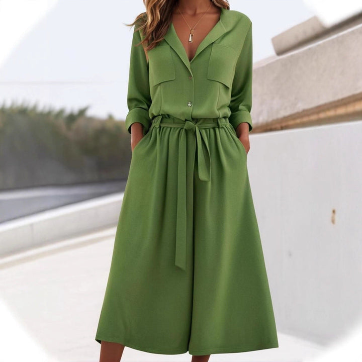 Damen lässiges Leinen-Hemd und Hose Set Drune