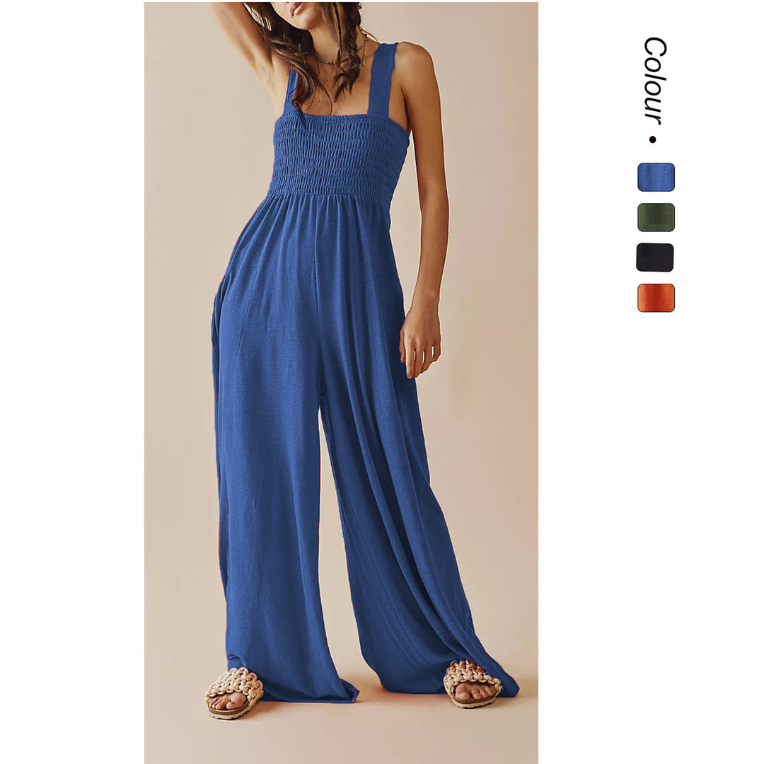 Damen Lässiger Jumpsuit mit elastischem Oberteil und weitem Bein Drune
