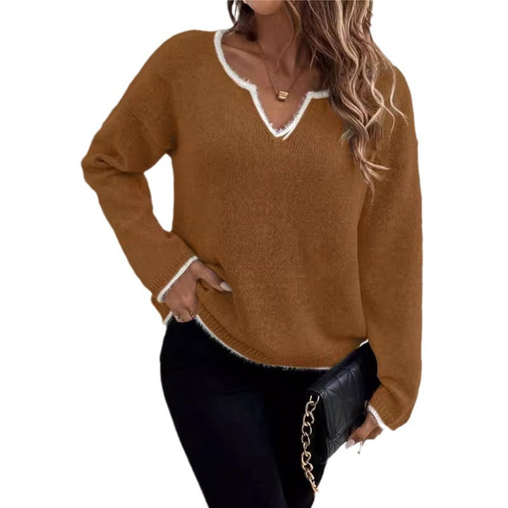 Damen Strickpullover mit modernem V-Ausschnitt und lässigem Schnitt Drune