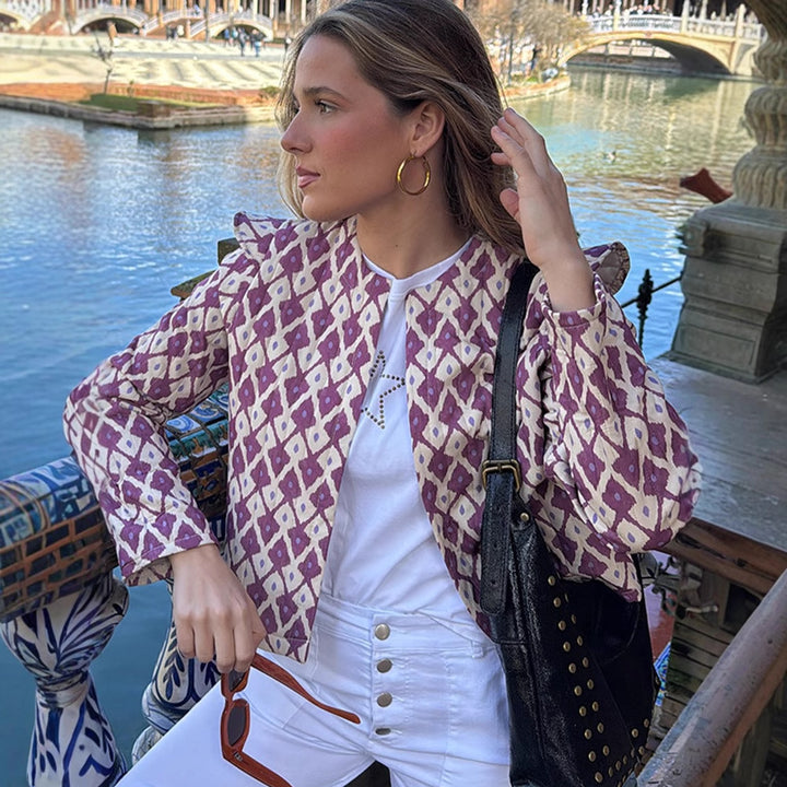 Damen modische Jacke mit Volant und stilvollem Muster Drune