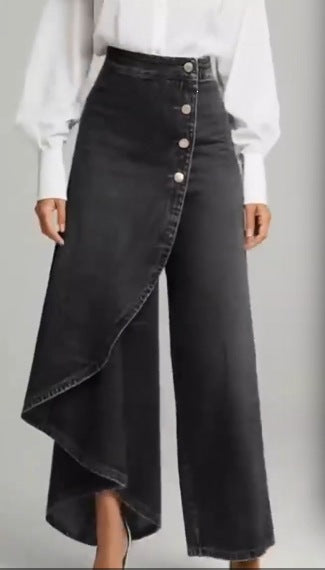 Damen Jeansrock mit asymmetrischem Schnitt und Knopfdetails Drune