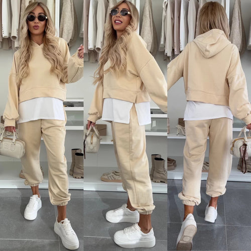 Damen Sportliches und modisches Hoodie-Set mit cropped Schnitt und bequemen Hosen Drune