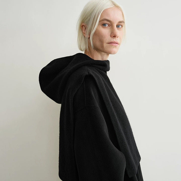 Damen kuscheliger Strickpullover mit Kapuze Drune