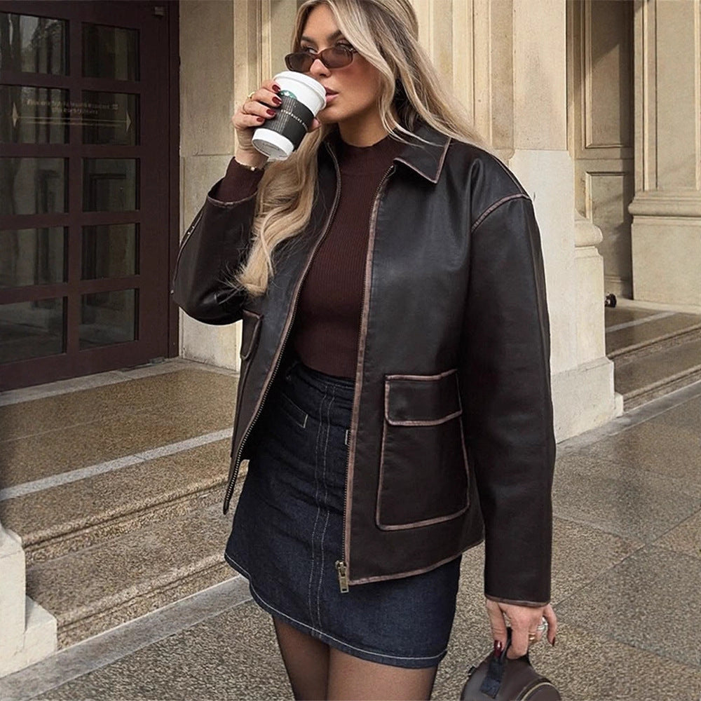 Damen Kunstlederjacke mit klassischen Details Drune