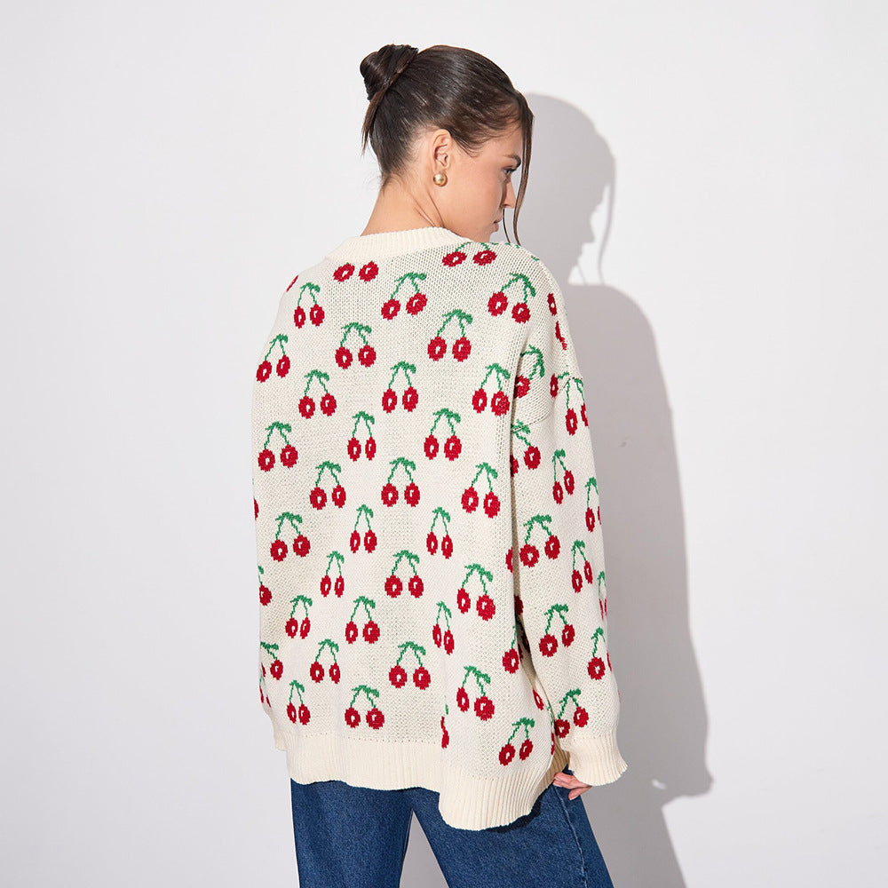 Damen Strickpullover mit fruchtigem Muster Drune