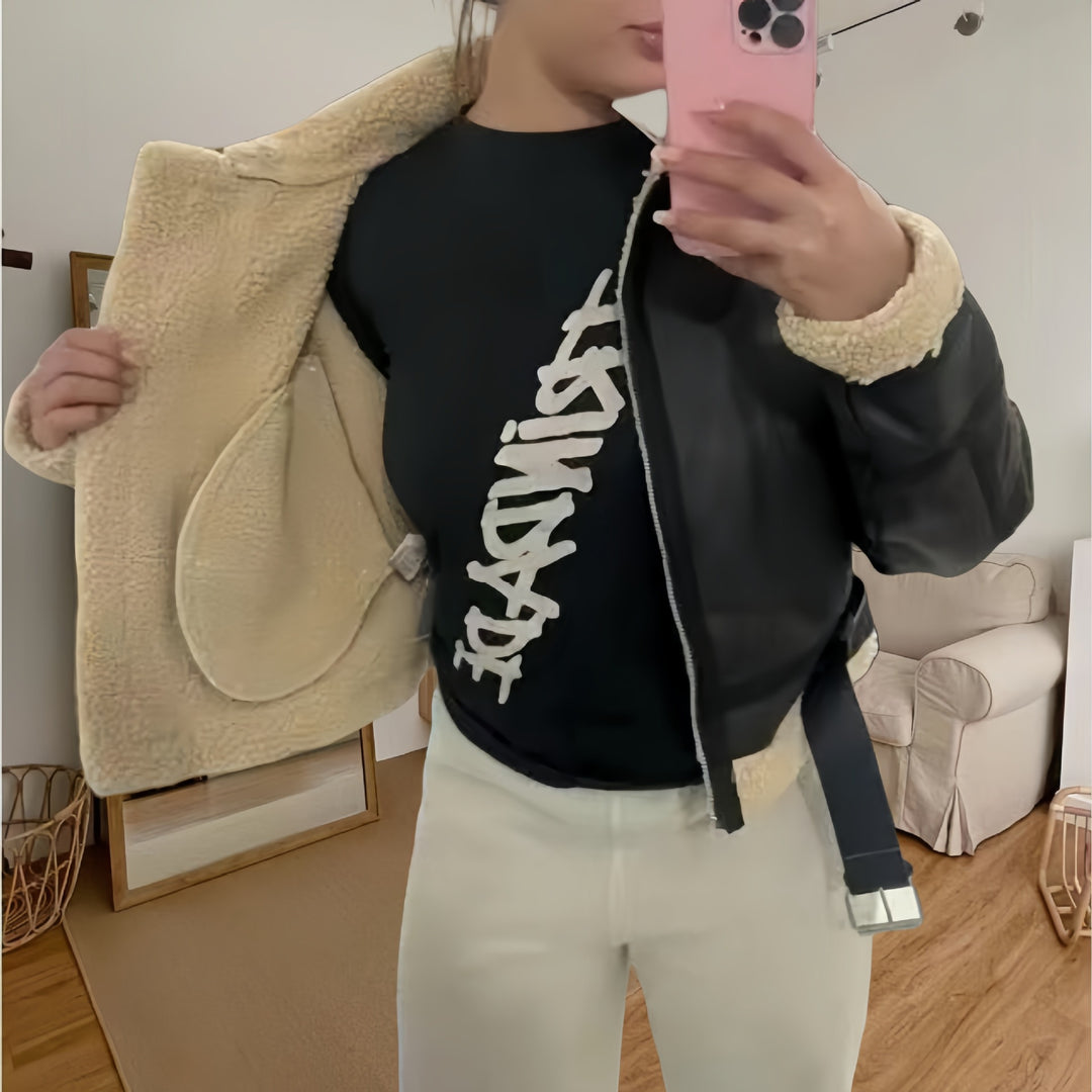 Damen robuste und stylische Lederjacke mit Innenfutter Drune