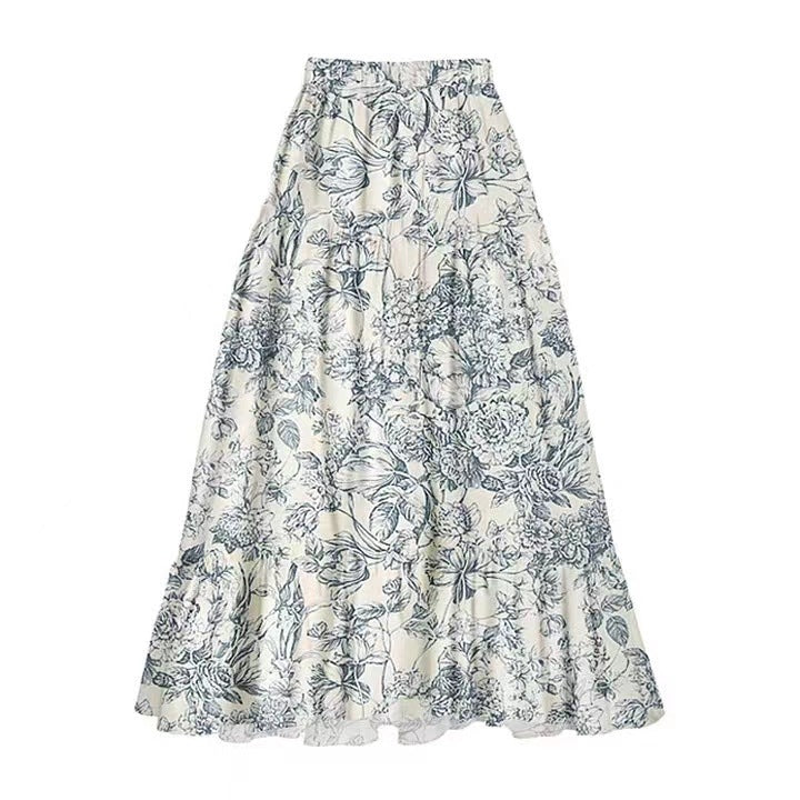 Damen Maxirock mit floralen Mustern und voluminösem Schnitt Drune