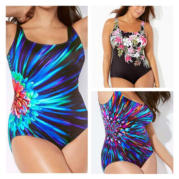 Damen moderner Einteiler Badeanzug mit floralem Design und breiten Trägern Drune