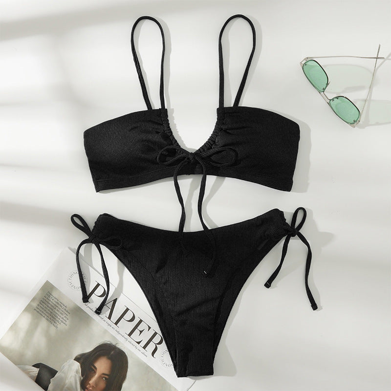 Damen Bikini-Set mit raffiniertem Wickeldetail und verstellbaren Trägern Drune