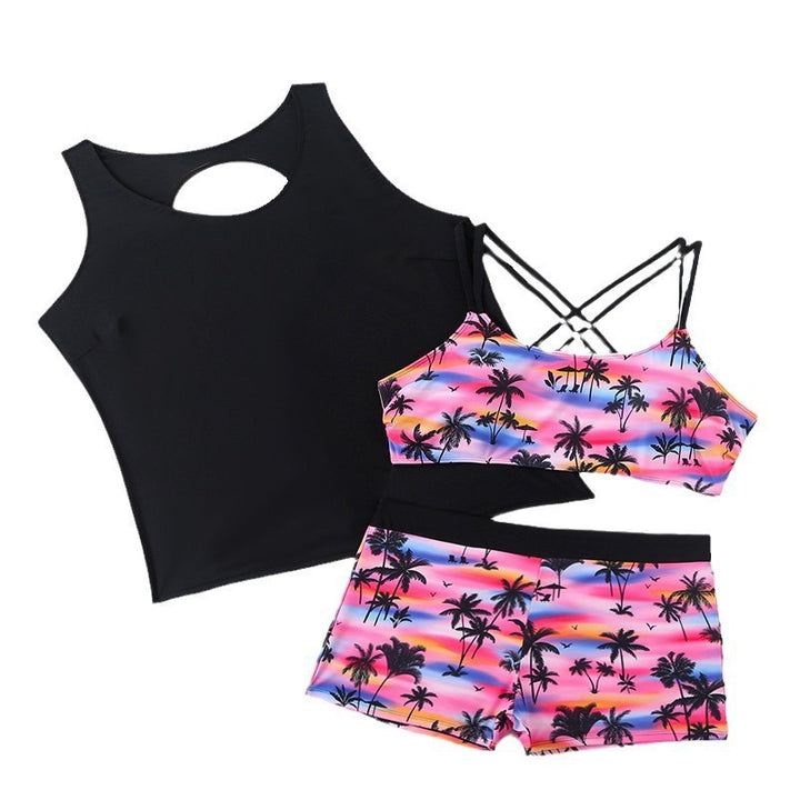 Damen Sportliches Bade-Set mit modischen Cut-Out und tropischem Motiv Drune