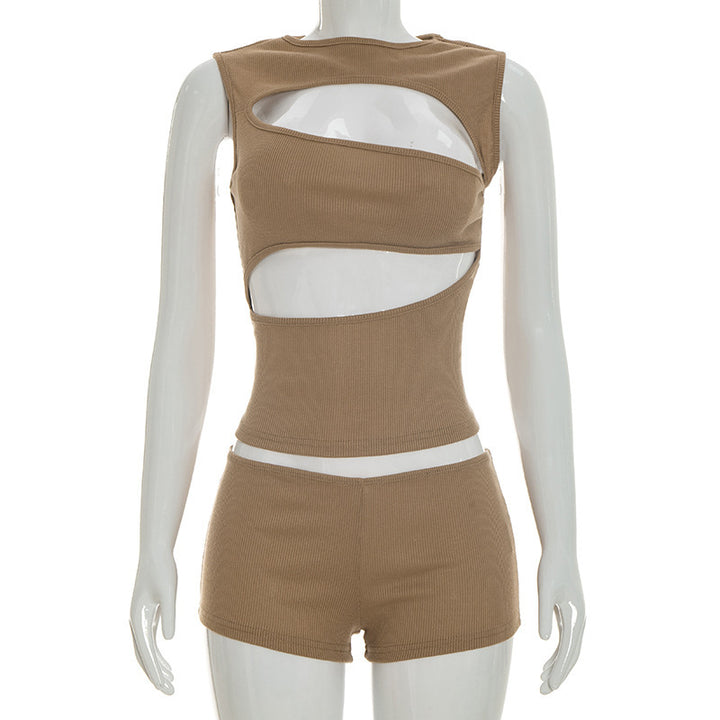 Damen modisches Oberteil mit angeschnittenen Details und passenden Shorts Drune