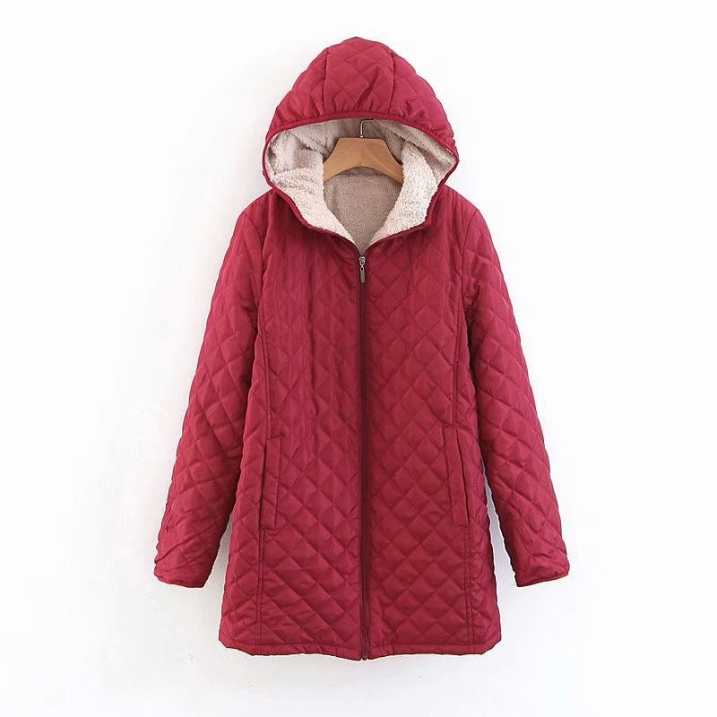 Damen gesteppte Winterjacke mit gefütterter Kapuze Drune