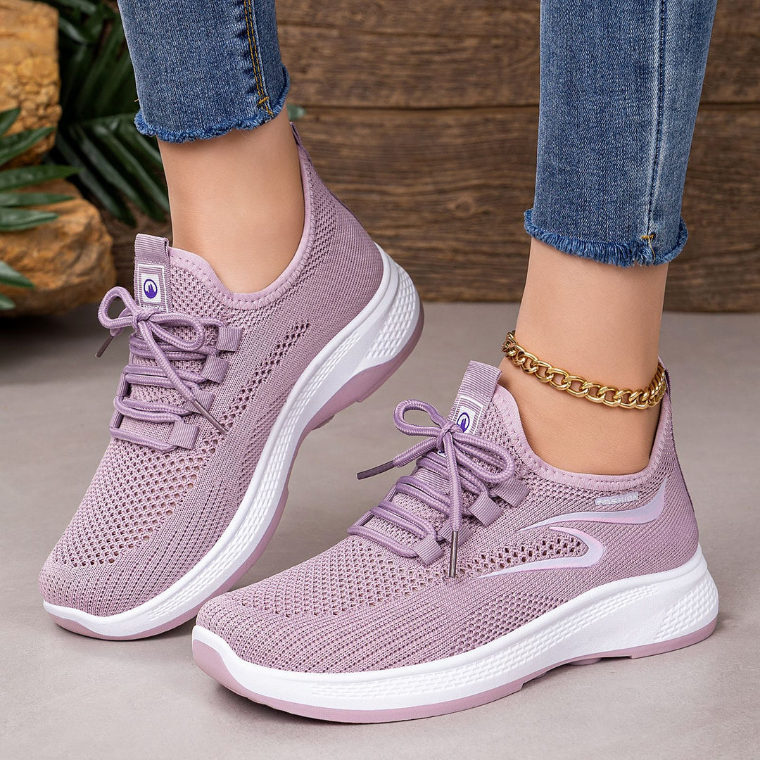 Damen nan atmungsaktiver Strick-Freizeitsneaker mit elastischer Schnürung und stoßabsorbierender Keilsohle Drune