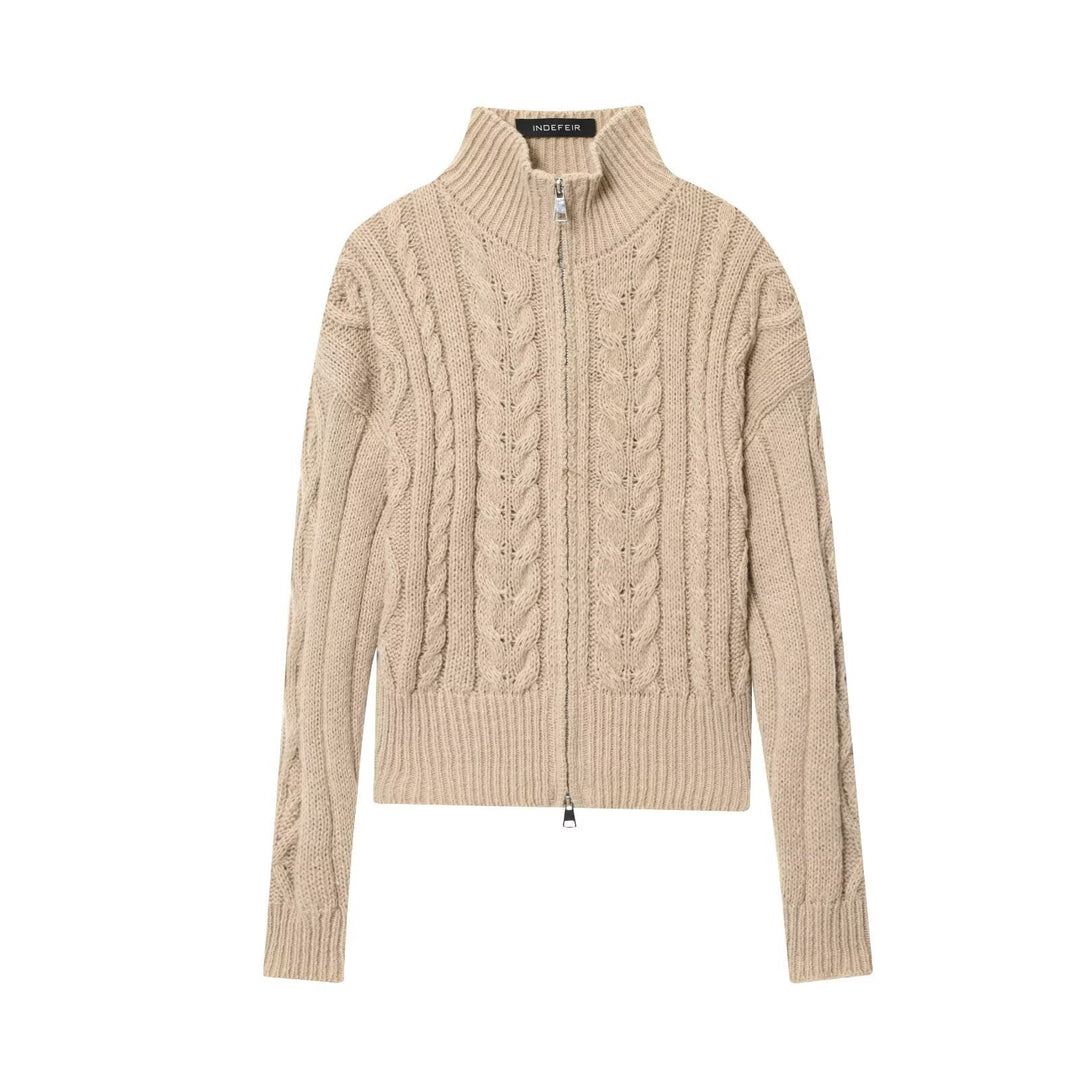 Damen Strickjacke mit Zipper und Stehkragen Drune