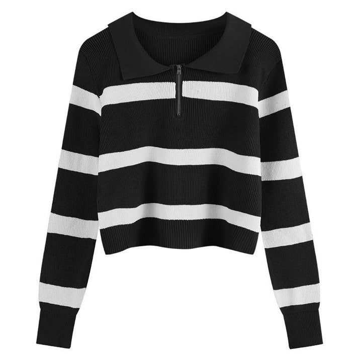 Damen Strickpullover mit Reißverschluss und Streifenmuster Drune