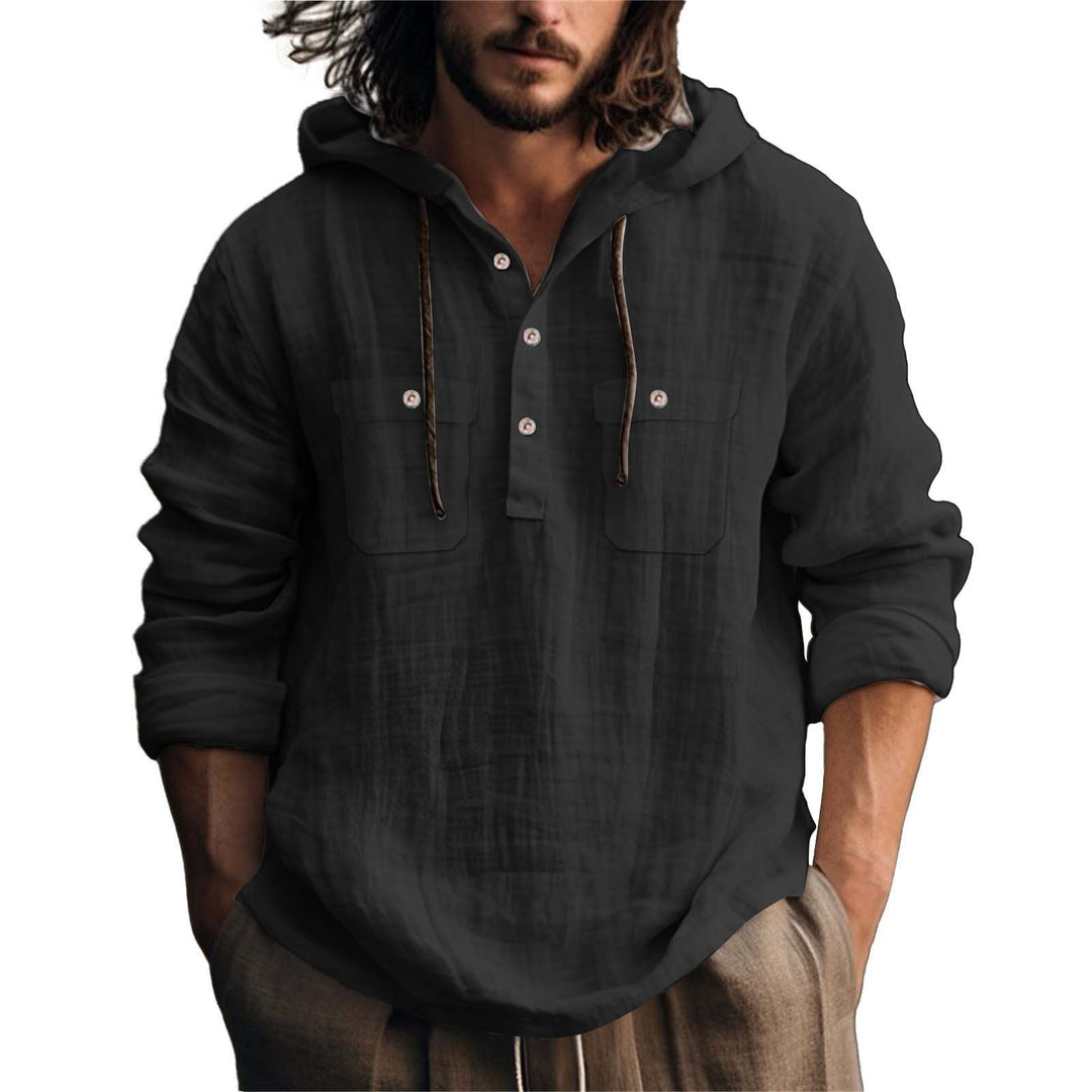 Herren lässiger Kapuzenpullover mit Knopfleiste und praktischen Taschen Drune