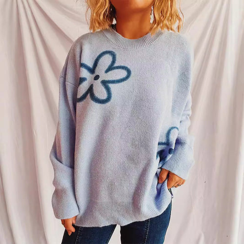 Damen Strickpullover mit floralen Akzenten und lässigem Schnitt Drune