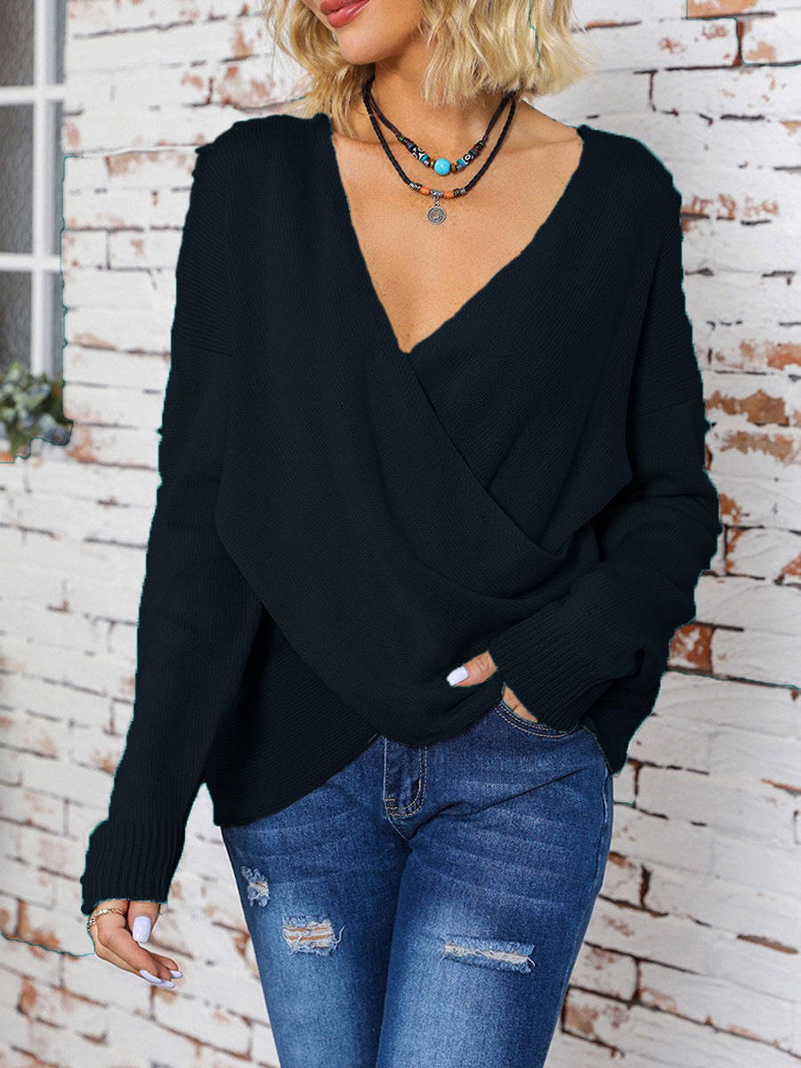 Damen Wickelpullover mit tiefem V-Ausschnitt und lässigem Schnitt Drune