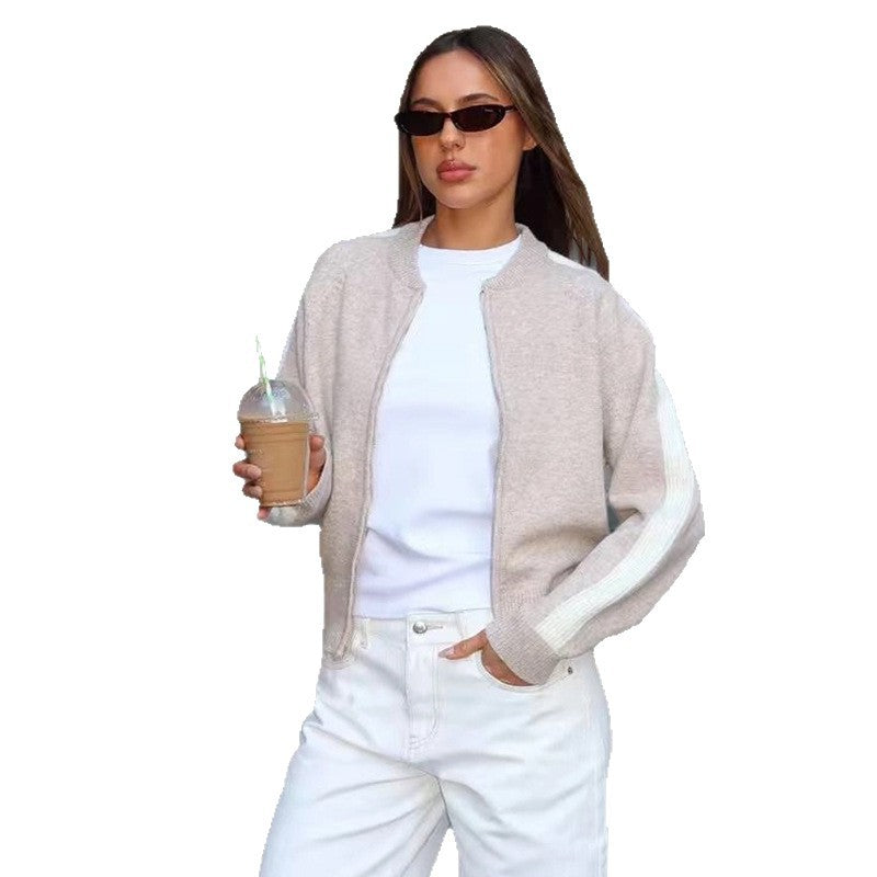 Damen sportlicher Strickpullover mit modischem Streifenmuster Drune