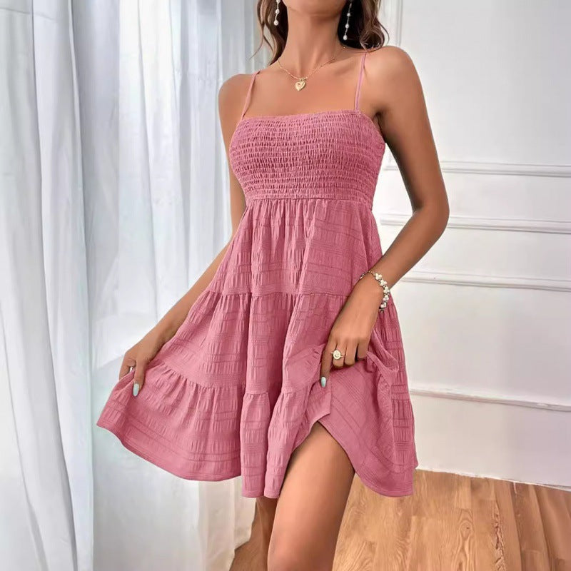 Damen luftiges Sommerkleid mit legerem Schnitt und eleganten Spaghetti-Trägern Drune