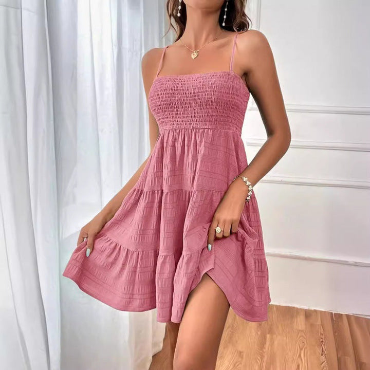 Damen luftiges Sommerkleid mit legerem Schnitt und eleganten Spaghetti-Trägern Drune