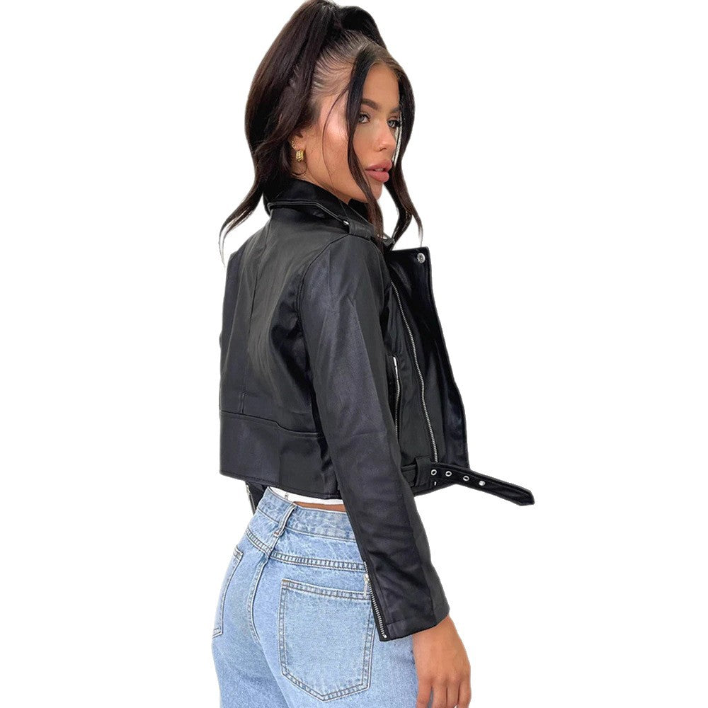 Damen Elegante und figurbetonte Kunstleder-Bikerjacke Drune