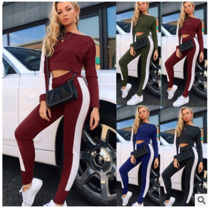 Damen Sportliches Freizeit-Set mit crop-top und enganliegenden Hose Drune