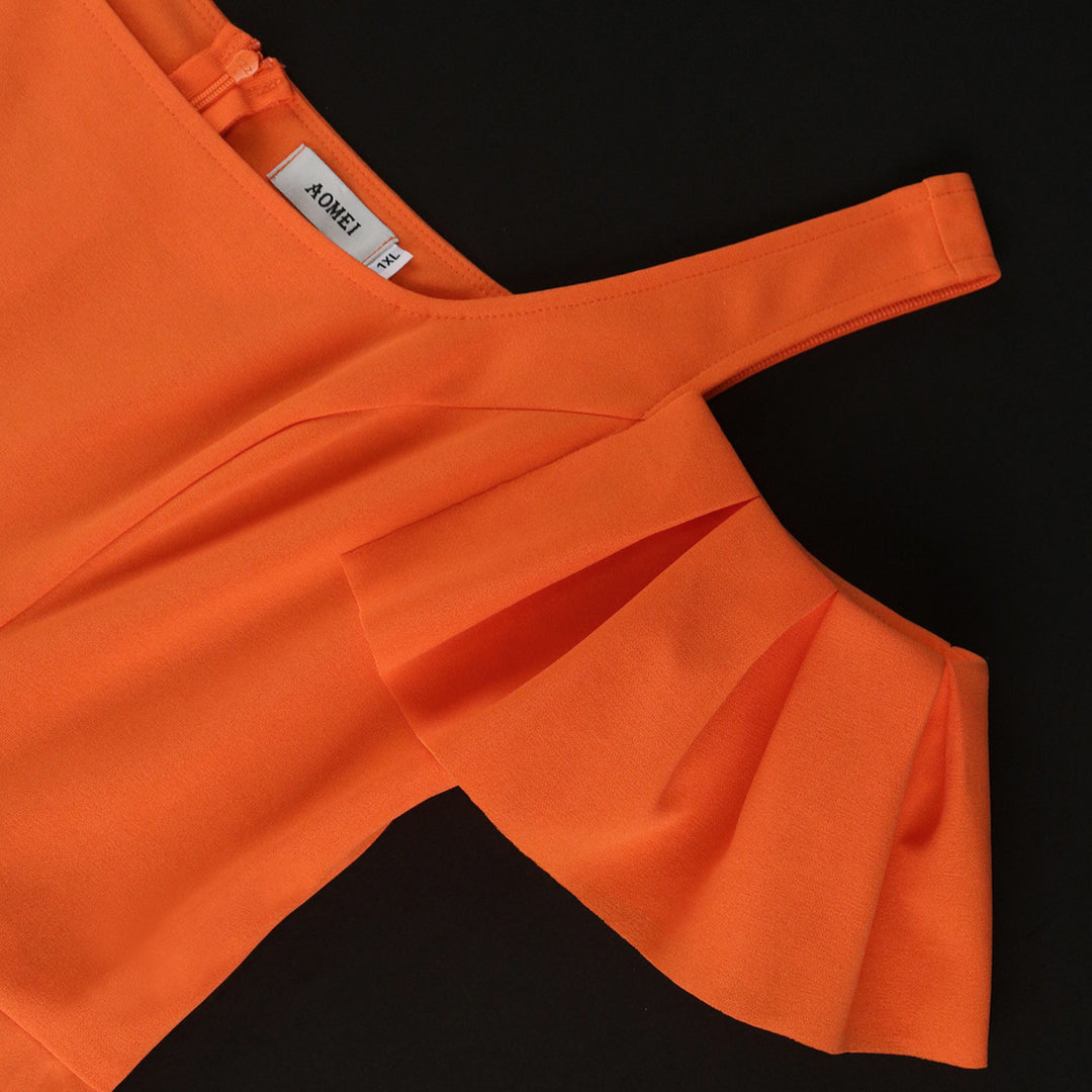 Damen plissiertes Kleid mit schulterfreien Rüschen Drune