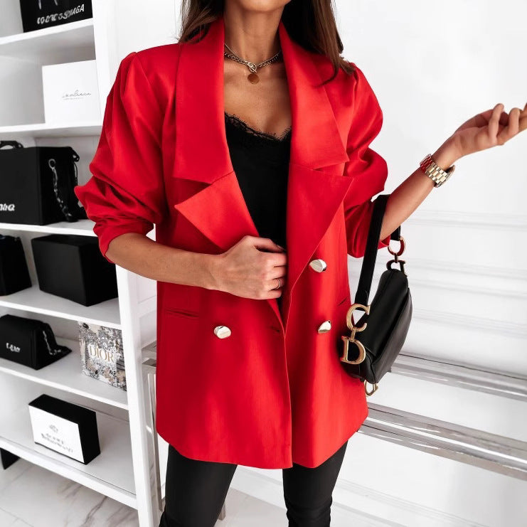Damen eleganter Oversize-Blazer mit Taschen und Knopfdetails Drune