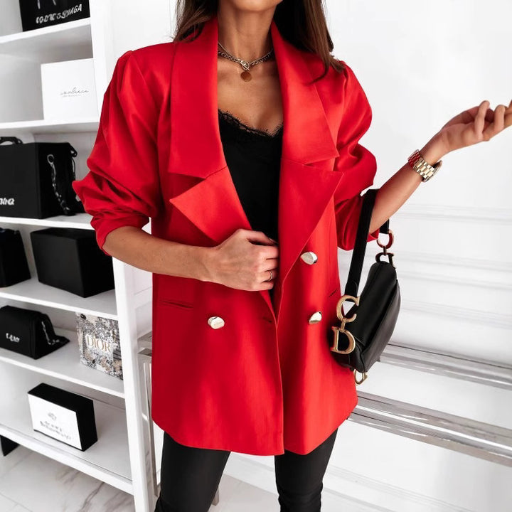 Damen eleganter Oversize-Blazer mit Taschen und Knopfdetails Drune