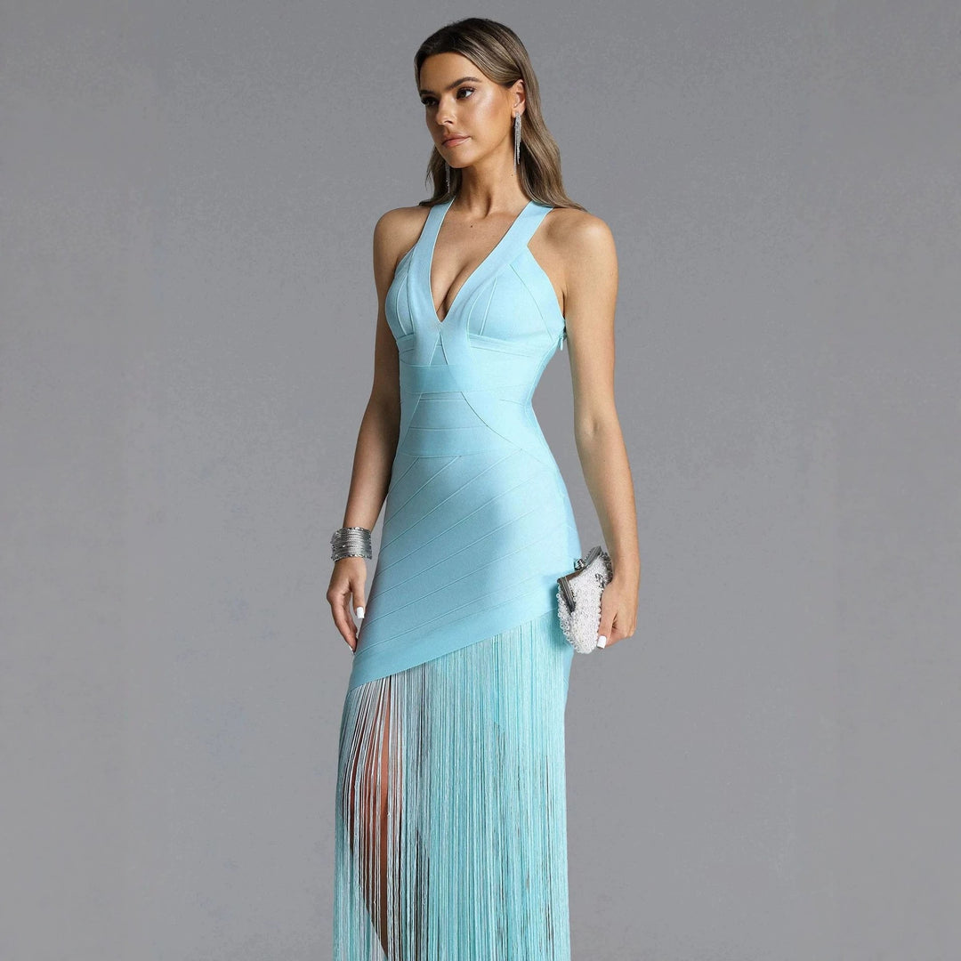 Damen Elegantes Minikleid mit raffinierten Fransen und tiefem V-Ausschnitt Drune
