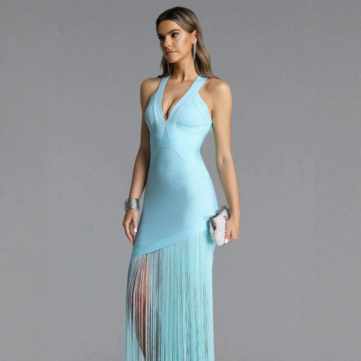 Damen Elegantes Minikleid mit raffinierten Fransen und tiefem V-Ausschnitt Drune