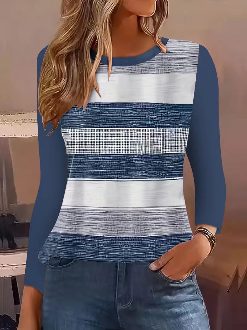 Damen Lässig gestreiftes Langarmshirt mit modischem Schnitt Drune