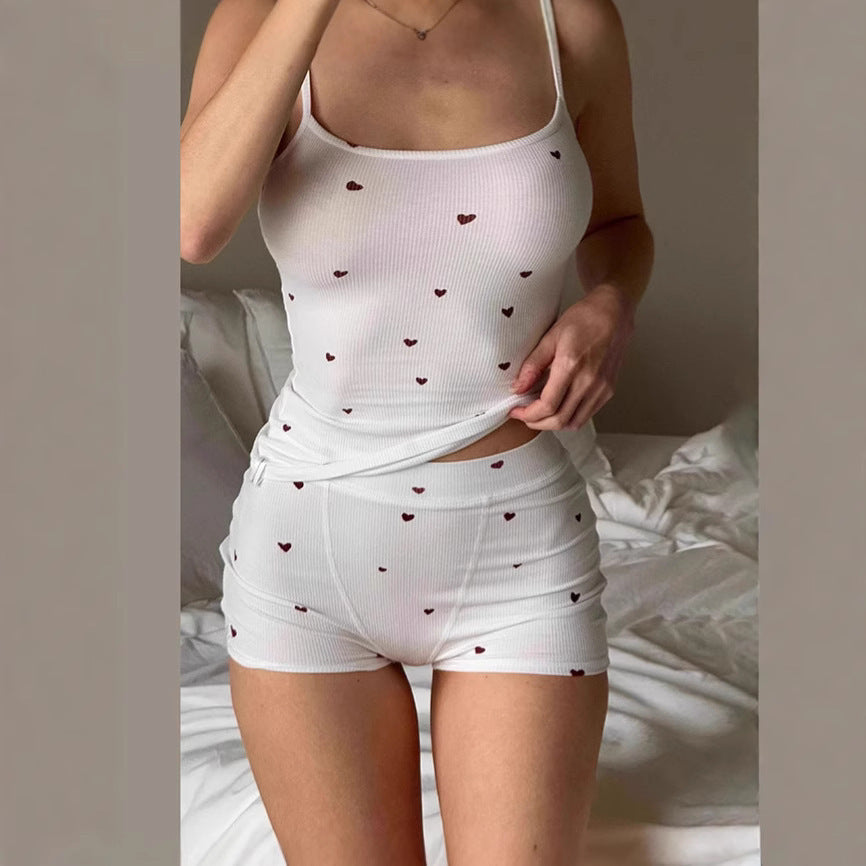 Damen Schlafshorts-Set mit süßem Herzmuster Drune